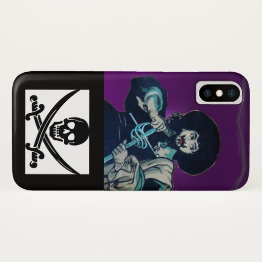 黒いコルセアのスカルは剣を紫を越えた Case-Mate iPhoneケース (裏面(横))