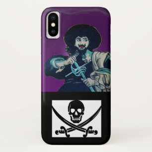 黒いコルセアのスカルは剣を紫を越えた iPhone X ケース