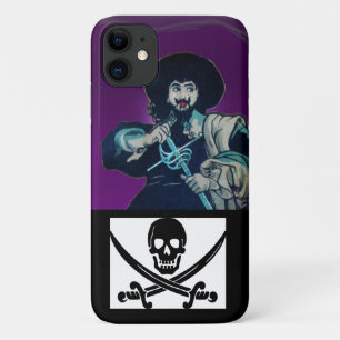 黒いコルセアは、スカルが剣を交差した iPhone 11 ケース
