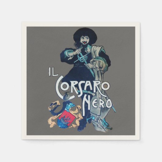 黒いコルセアグレー スタンダードカクテルナプキン (正面)