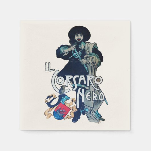 黒いコルセアホワイト スタンダードカクテルナプキン (正面)