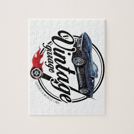 黒いコルベットが付いているヴィンテージのガレージ ジグソーパズル (縦)