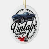 黒いコルベットが付いているヴィンテージのガレージ セラミックオーナメント (右)