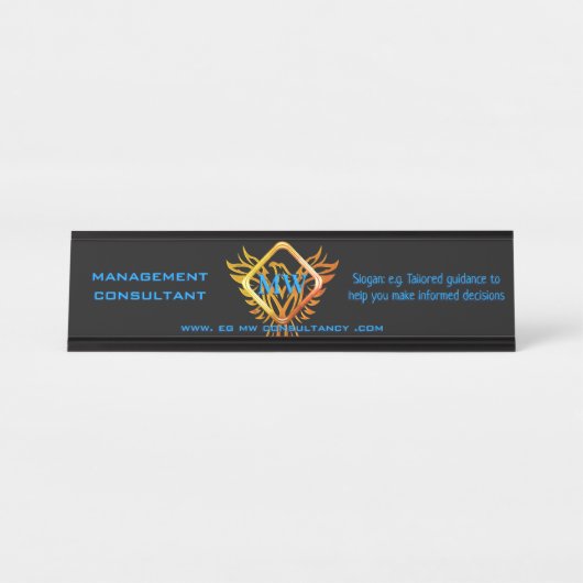 黒いコンサルタント、ダイヤモンドフレームおよび炎フェニックス デスクネームプレート (正面)