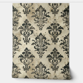 黒いコンテンポラリーオーナメントのダマスク模様 壁紙