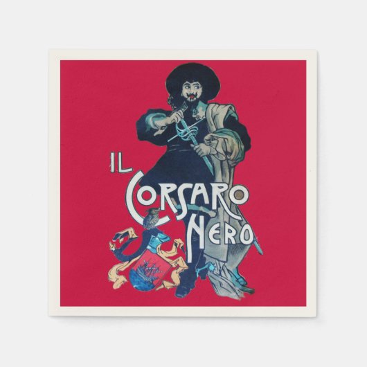 黒いコーサーレッド スタンダードカクテルナプキン (正面)