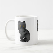 黒いコートのペルシャ猫のキャラクターイラスト コーヒーマグカップ (左)