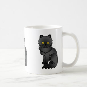 黒いコートのペルシャ猫のキャラクターイラスト コーヒーマグカップ