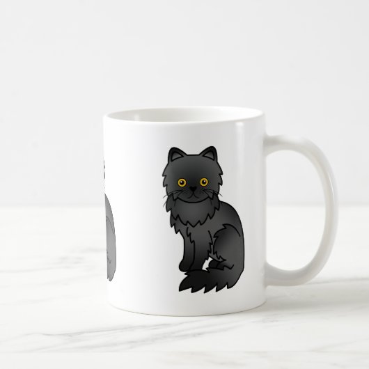 黒いコートのペルシャ猫のキャラクターイラスト コーヒーマグカップ (右)