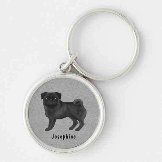 黒いコートカラーパグモップドッグの名前で品種 キーホルダー (正面)