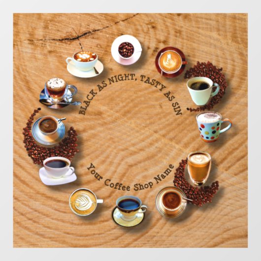 黒いコーヒーのカップに豆を時計として ウィンドウサイン (シート)