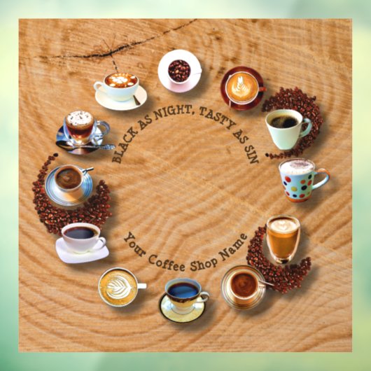 黒いコーヒーのカップに豆を時計として ウィンドウサイン (シート3)