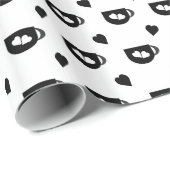 黒いコーヒーカップのパターンと黒いハート ラッピングペーパー (ロールコーナー)