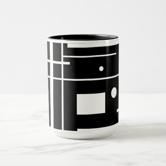 黒いコーヒーマグに白い幾何学模様 マグカップ (中央)