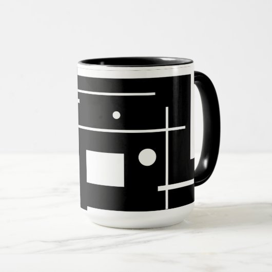 黒いコーヒーマグに白い幾何学模様 マグカップ (正面右)