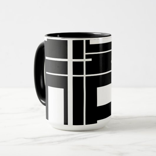 黒いコーヒーマグに白い幾何学模様 マグカップ (正面左)