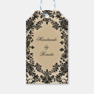 黒いゴシック様式のダマスク模様の羊皮紙 ギフトタグ