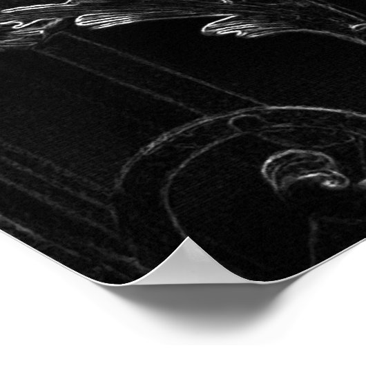 黒いゴシック様式のバロック様式の渦巻きパターン ポスター (角)