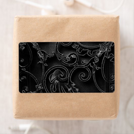 黒いゴシック様式のバロック様式の渦巻きパターン ラベル (インサイチュ)