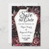  黒いゴシック調の棺 ヴィンテージ結婚式 Save The Date 招待状 (正面)