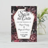  黒いゴシック調の棺 ヴィンテージ結婚式 Save The Date 招待状 (スタンド正面)