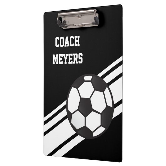 黒いサッカーのコーチのパーソナライズなクリップボード クリップボード (左)