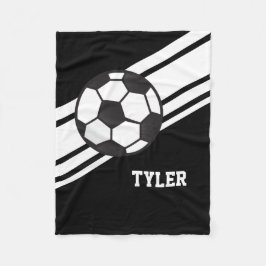 黒いサッカーボールはパーソナライズな名前を遊ばします フリースブランケット