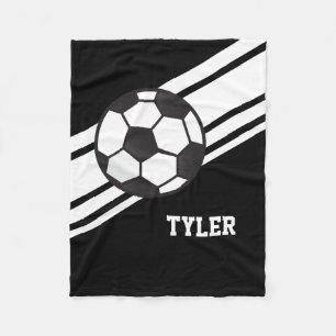 黒いサッカーボールはパーソナライズな名前を遊ばします フリースブランケット