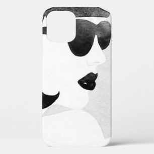 黒いサングラスの女性。ファッションイラストレーション。 iPhone 12ケース