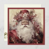 黒いサンタがロココ調の赤とピンクの花と緑に囲まれる シーズンカード (正面/裏面)