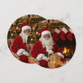 黒いサンタが暖炉の前に座るホリデーカード シーズンカード (正面/裏面)