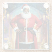 黒いサンタすてきクロースの水色 ガラスコースター (裏面)