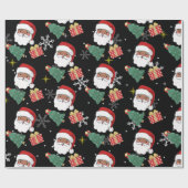 黒いサンタとクリスマスツリーの贈り物 ラッピングペーパー (フラット)
