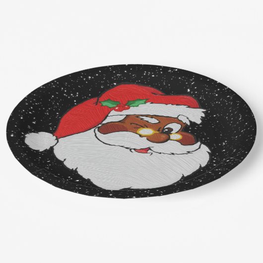 黒いサンタにポップアートをまばたきさせるヴィンテージ ペーパープレート (アングル)