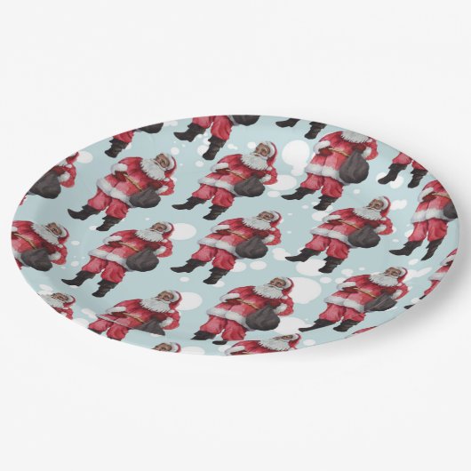 黒いサンタのパーティーの装飾のクリスマスのプレート ペーパープレート (アングル)