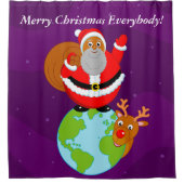 黒いサンタクロースが地上に立って シャワーカーテン (正面)