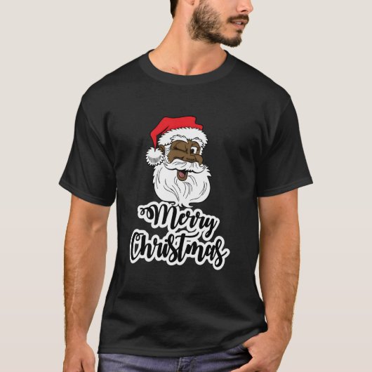 黒いサンタクロースのウィンク 黒人男性のサンタクロース Tシャツ (正面)