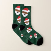 黒いサンタクロースの茶色の肌の緑のクリスマス ソックス (ペア)