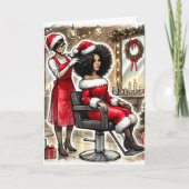 黒いサンタクロースのMrs.が髪をセットしてもらう シーズンカード (正面)