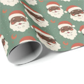 黒いサンタクロース（口ひげ、ひげ、緑） ラッピングペーパー (ロールコーナー)