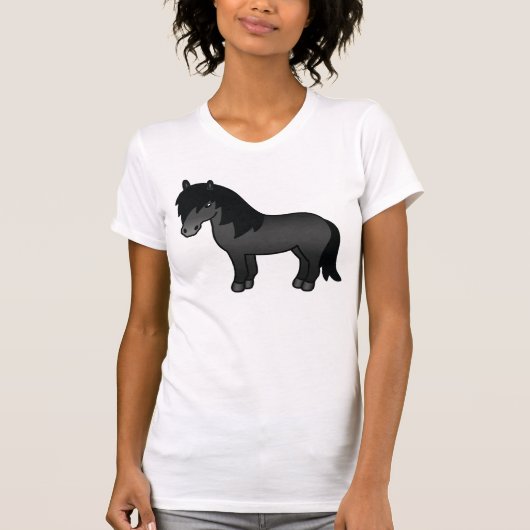 黒いシェトランドポニーのキャラクターイラスト Tシャツ (正面)