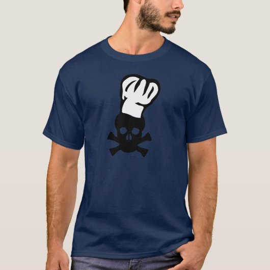 黒いシェフのスカルのシェフの頭部の調理師 Tシャツ (正面)