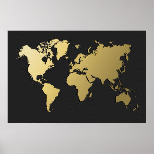 黒いシェブロンの金ゴールドの世界地図 ポスター