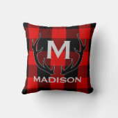 黒いシカの(雄ジカの)枝角のモノグラムの赤いバッファローの点検 クッション (裏面)