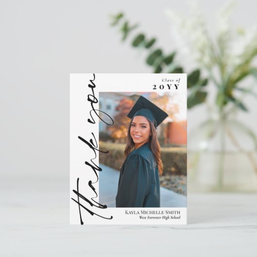 黒いシグネチャースクリプト写真卒業ありがとう サンキューカード (スタンド正面)