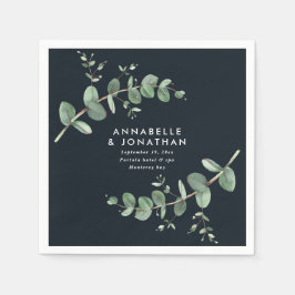 黒いシックエレガントユーカリの結婚葉 スタンダードカクテルナプキン