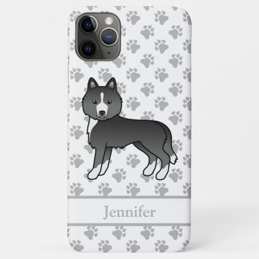 黒いシベリアンハスキーのキャラクターデザインの犬と名前 Case-Mate iPhoneケース (裏面)