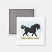 黒いシャイア·ホースと炎とストッキング マグネット (正面/裏面)