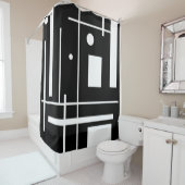 黒いシャワーカーテンの白い幾何学的な形状 シャワーカーテン (インサイチュ)