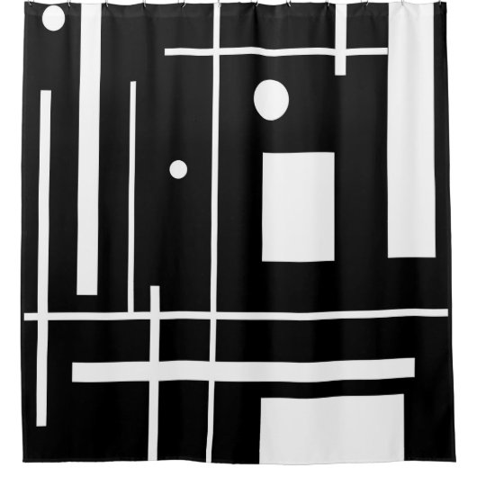 黒いシャワーカーテンの白い幾何学的な形状 シャワーカーテン (正面)